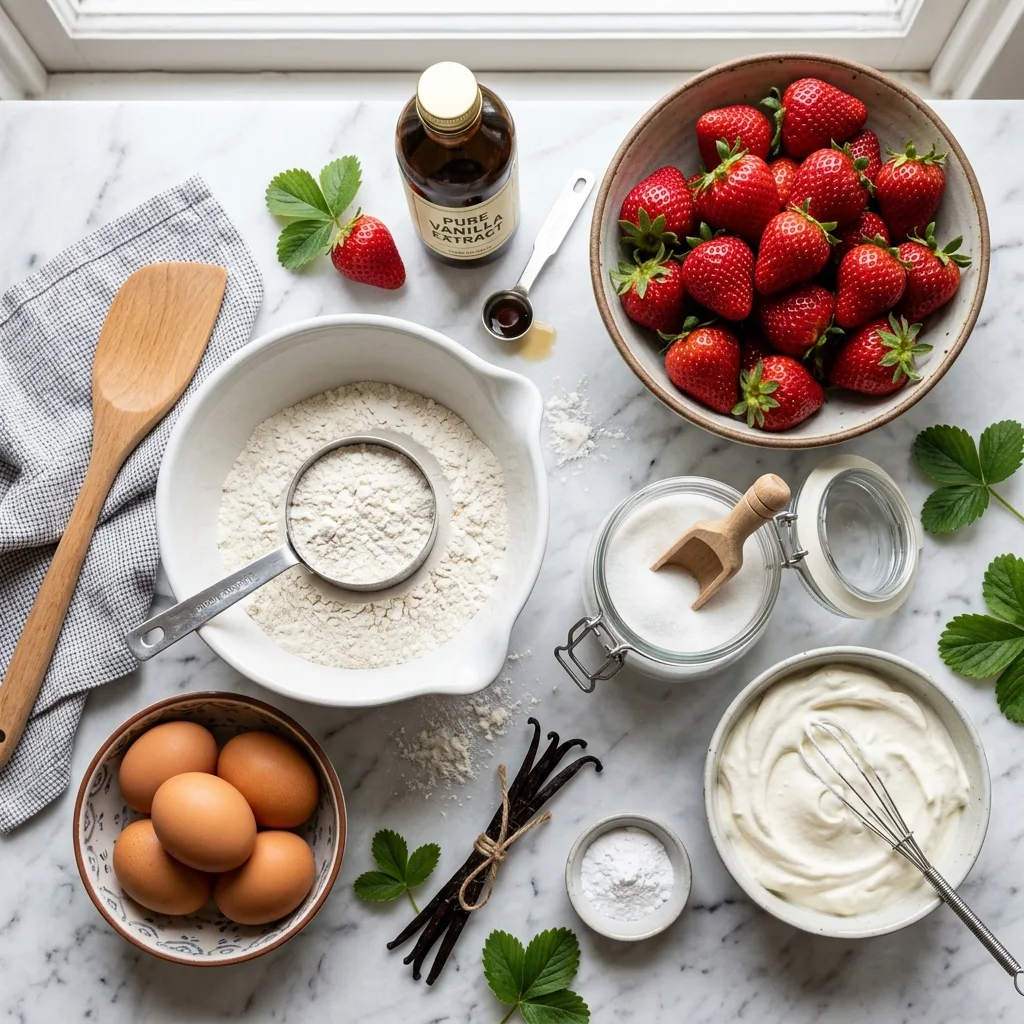 Cake ingredients on marble surface 202605032048