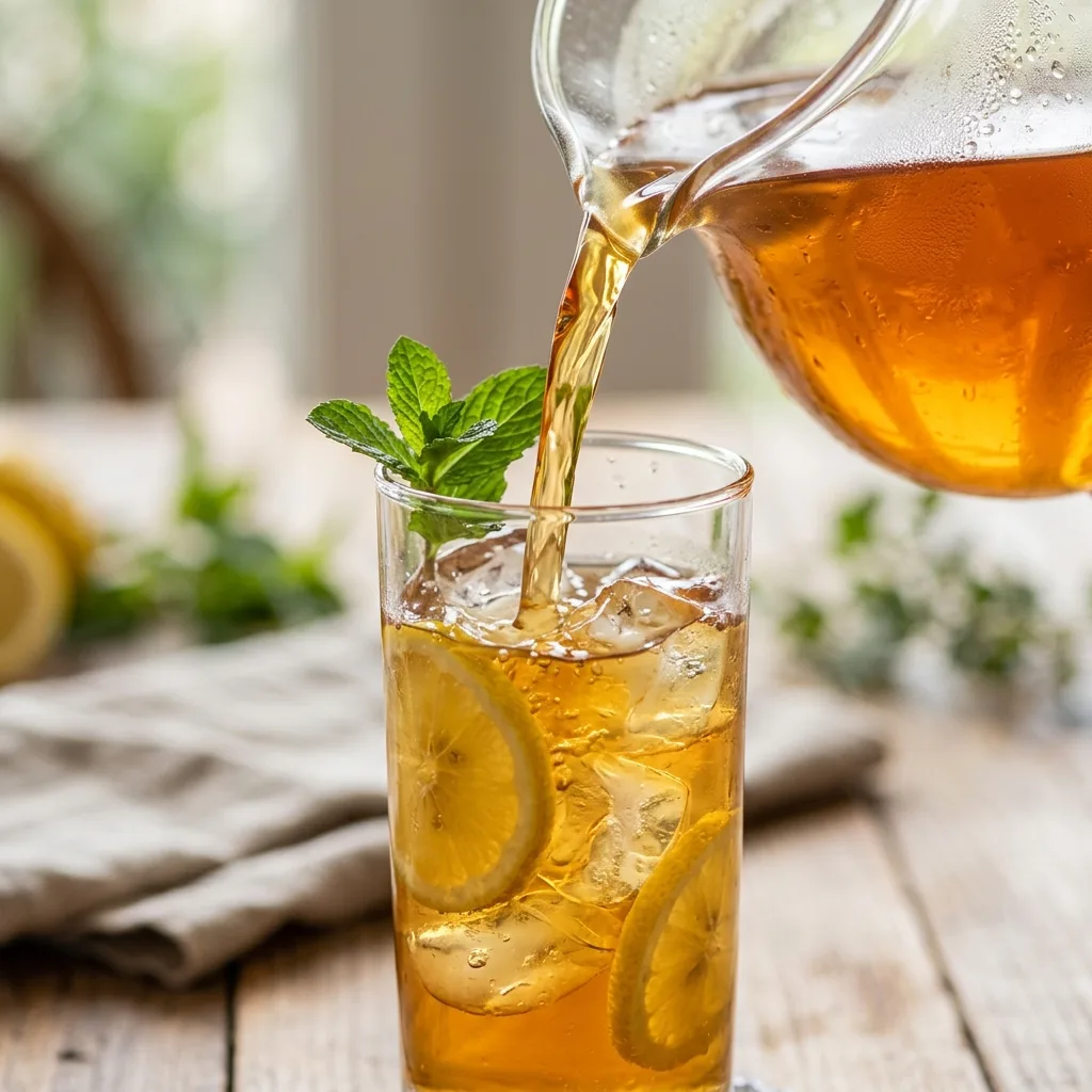 Iced tea poured into glass 202605031518
