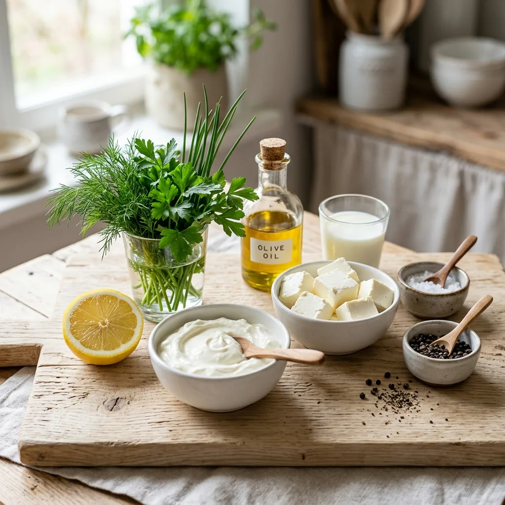Ingredients for herb quark dip 202605071333