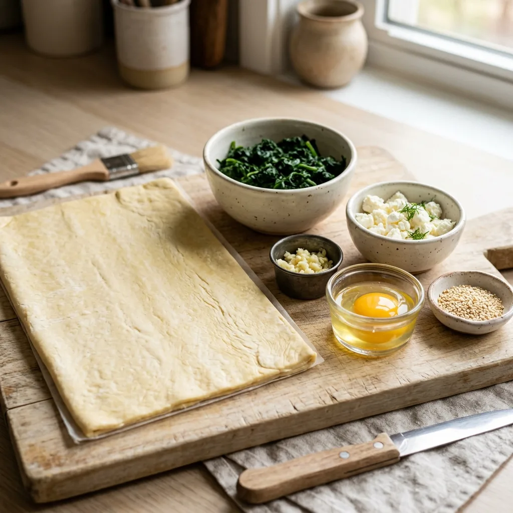Ingredients for spinach feta rolls 202605071222