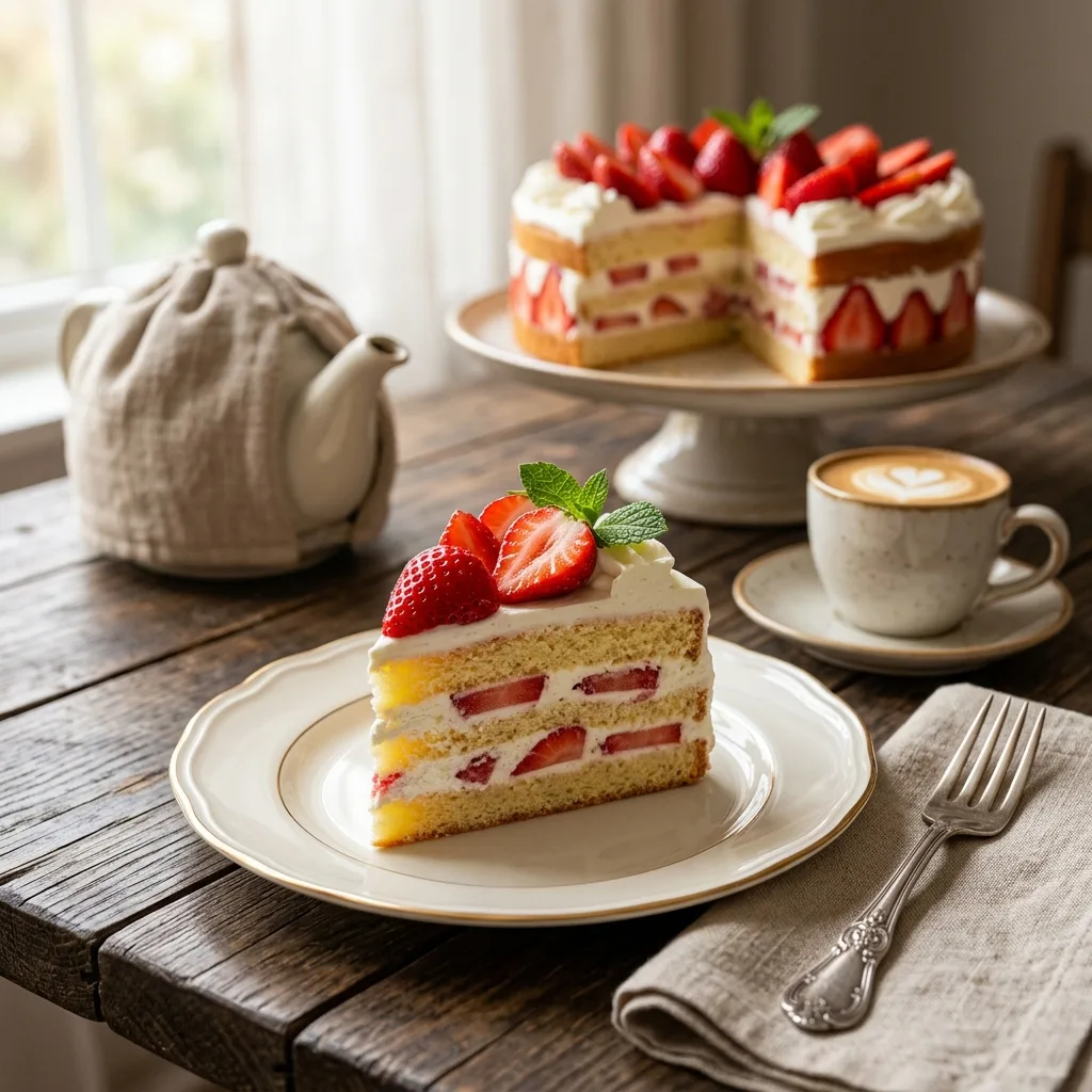 Strawberry cream cake on plate 202605032048